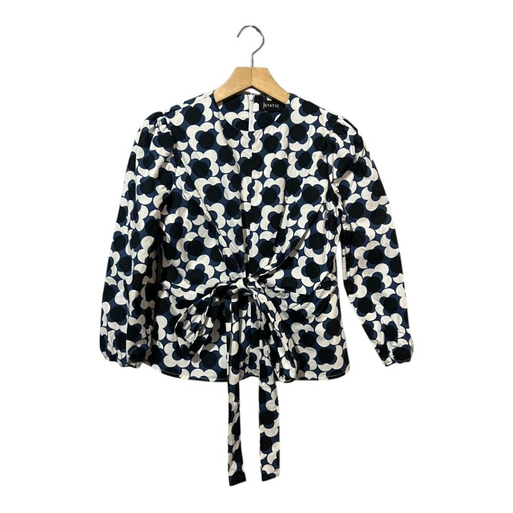 Static Women's Floral Blouse Top Tie Front Size XS Long Sleeves